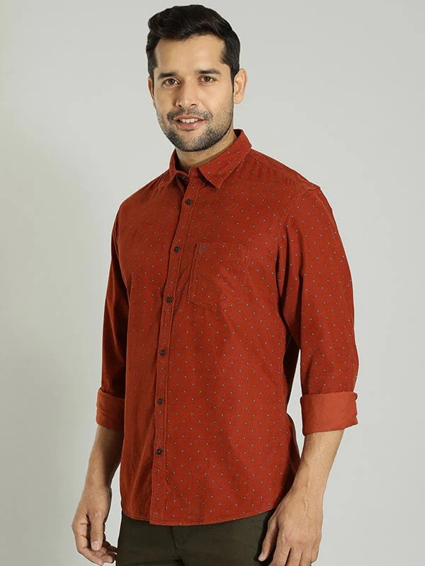 Indian Terrain Men's Slim Fit Full Sleeve All Over Print Red Shirt